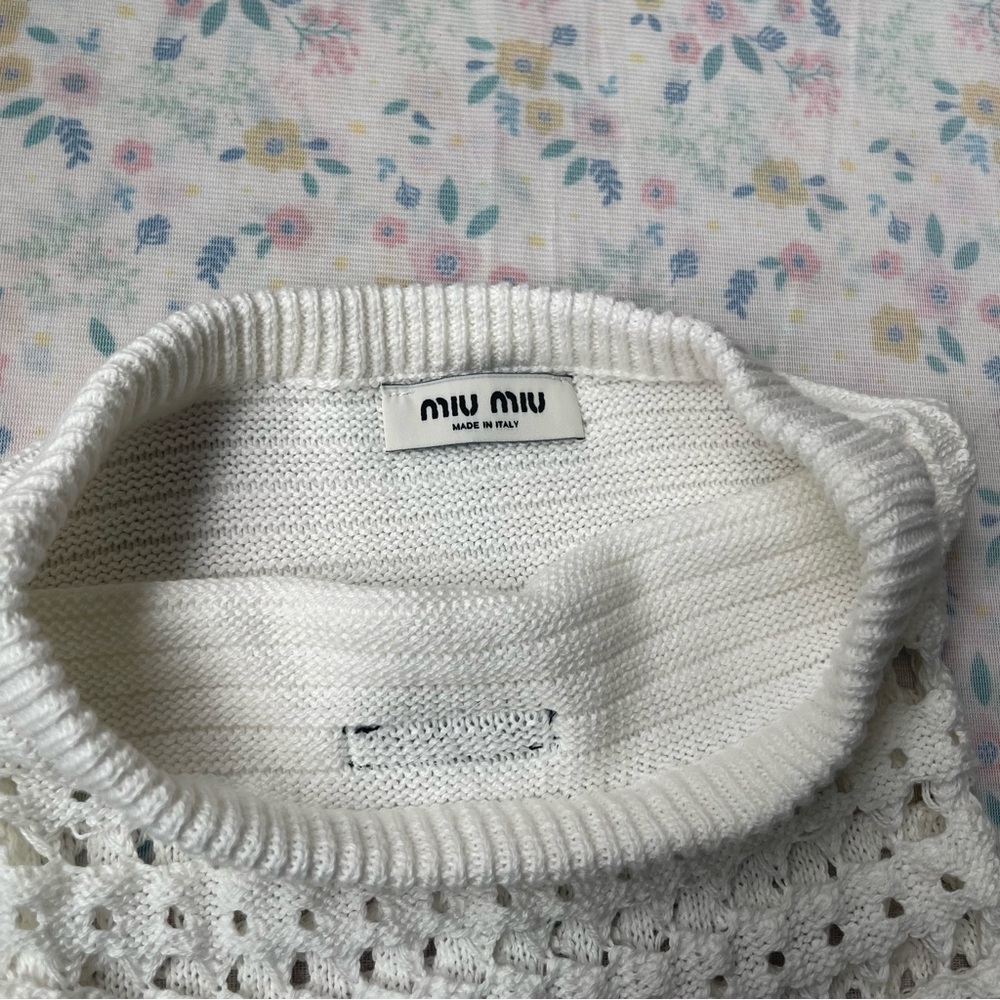 Miu Miu White Strapless Crochet Knit Dress - Picture 7 of 9